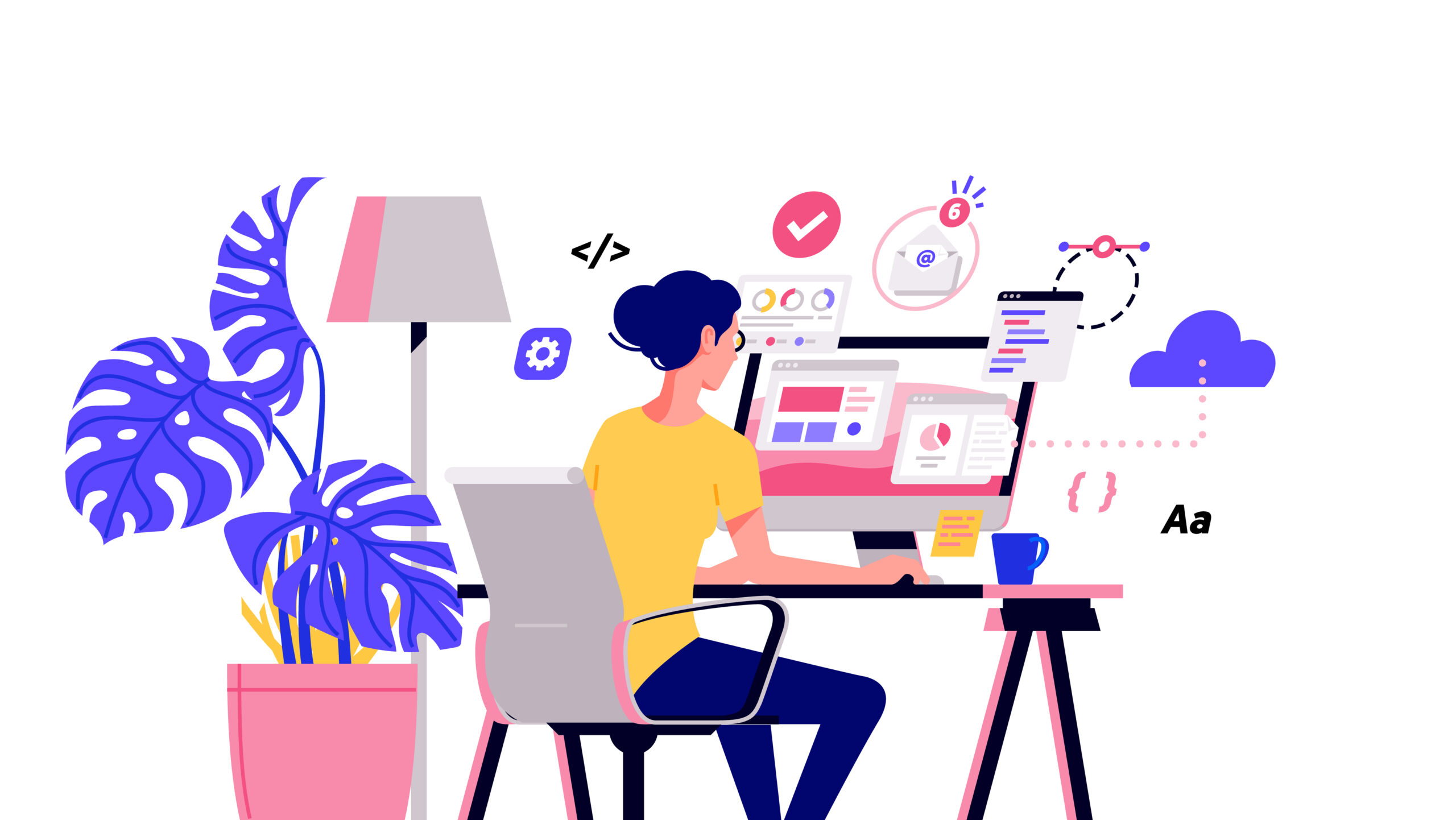 Working,At,Home,Vector,Flat,Style,Illustration.,Online,Career.,Coworking